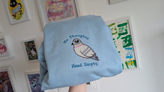 No Thoughts Pigeon Embroidery Sweatshirt
