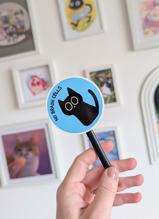 No Brain Cells Black Cat Sticker