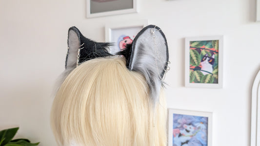 Large Grey and Black Wolf Ears