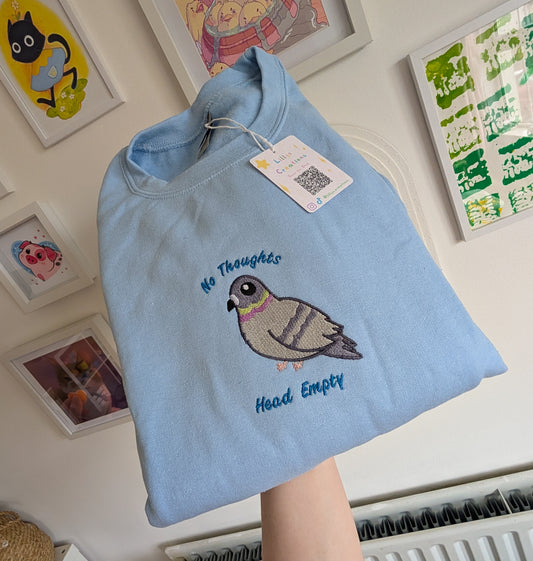No Thoughts Pigeon Embroidery Sweatshirt