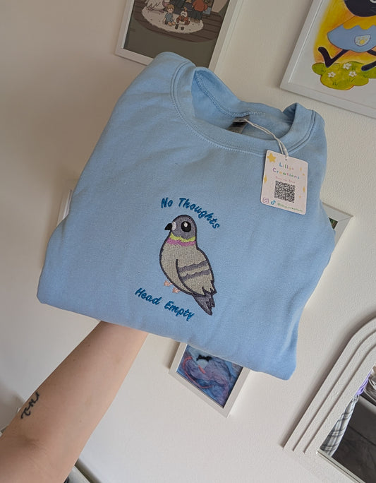No Thoughts Pigeon Embroidery Sweatshirt