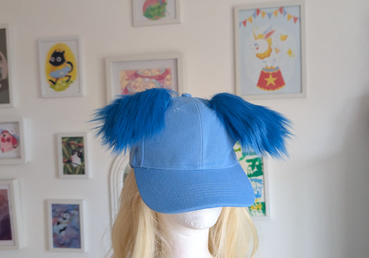 Blue Fluffy Puppy Ears On A Cap