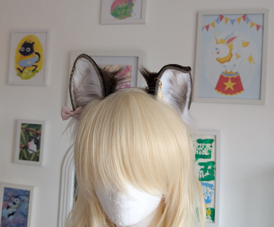 Brown and White Wolf Ears