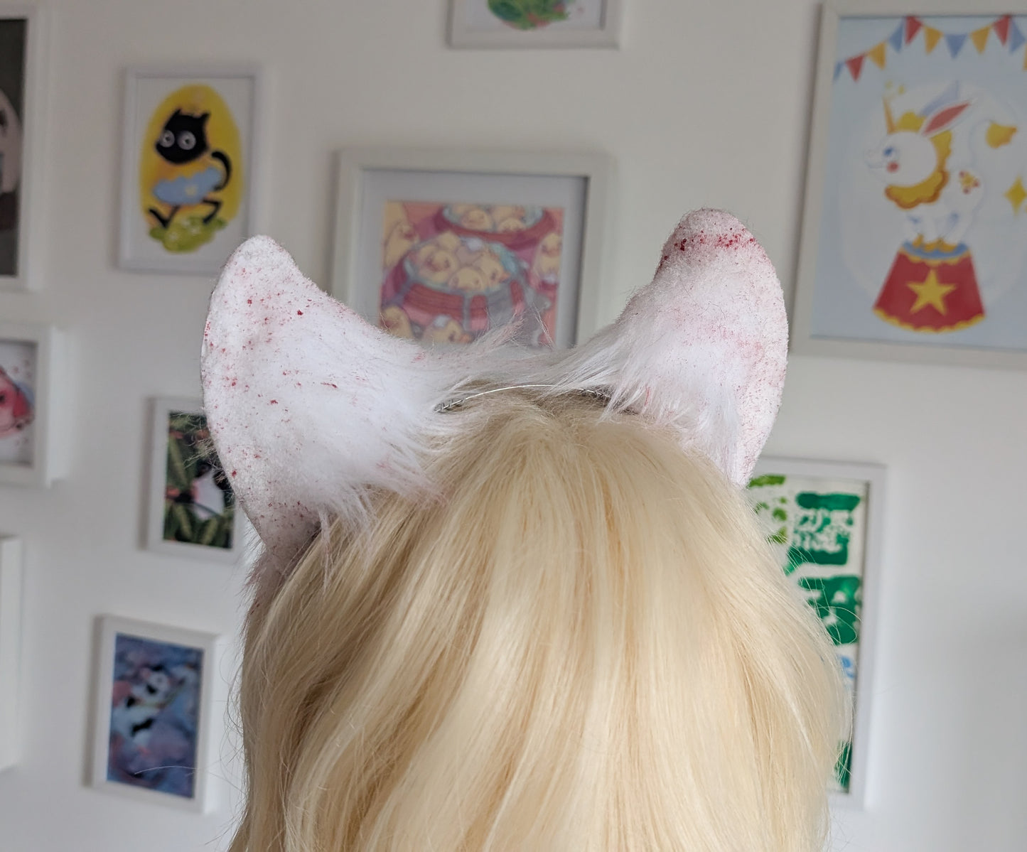 White and Red Spooky Large Wolf Ears