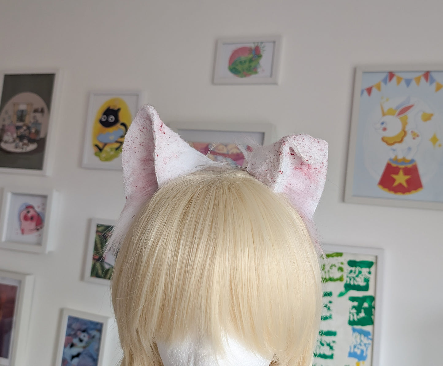 White and Red Spooky Large Wolf Ears