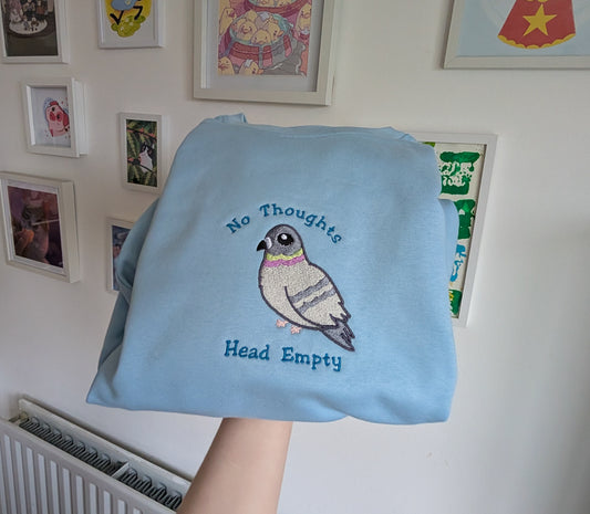 No Thoughts Pigeon Embroidery Sweatshirt