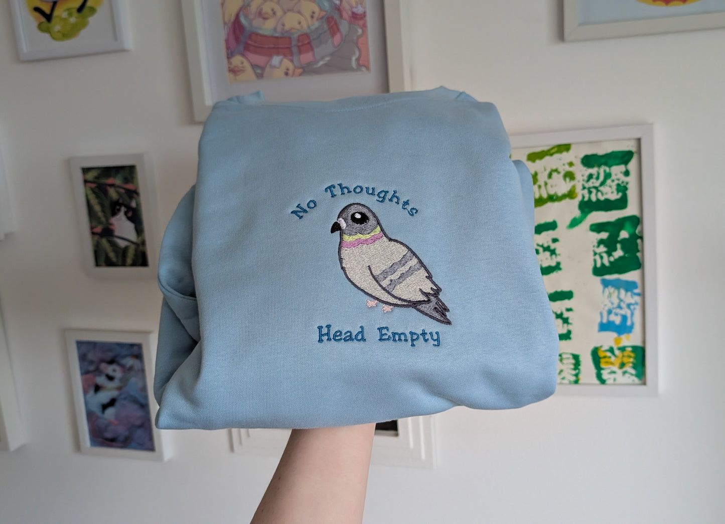 No Thoughts Pigeon Embroidery Sweatshirt