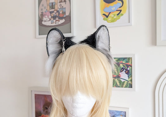 Large Grey and Black Wolf Ears