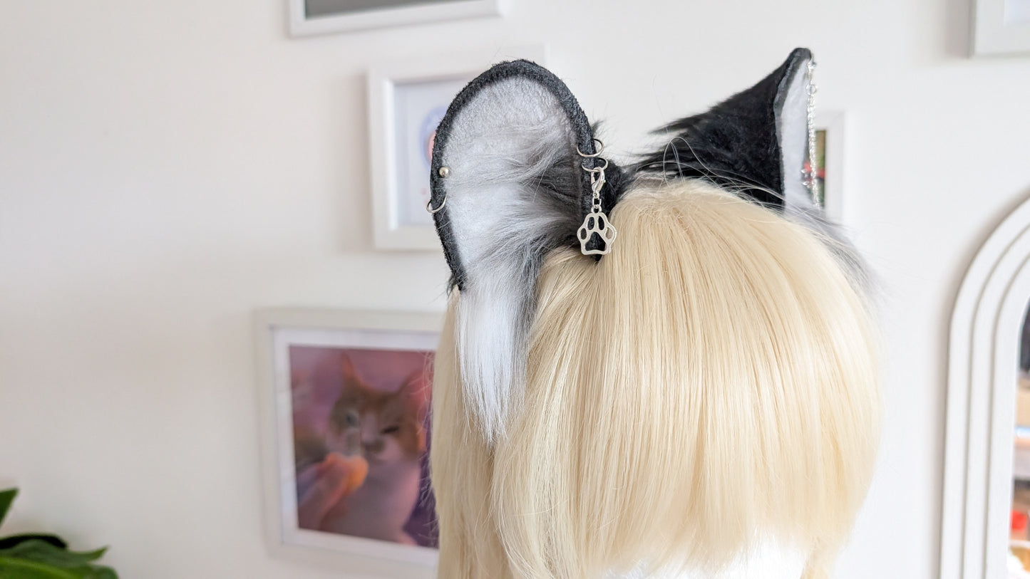 Large Grey and Black Wolf Ears