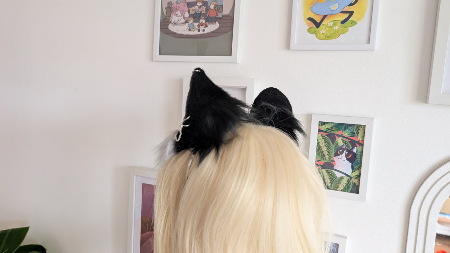 Large Grey and Black Wolf Ears