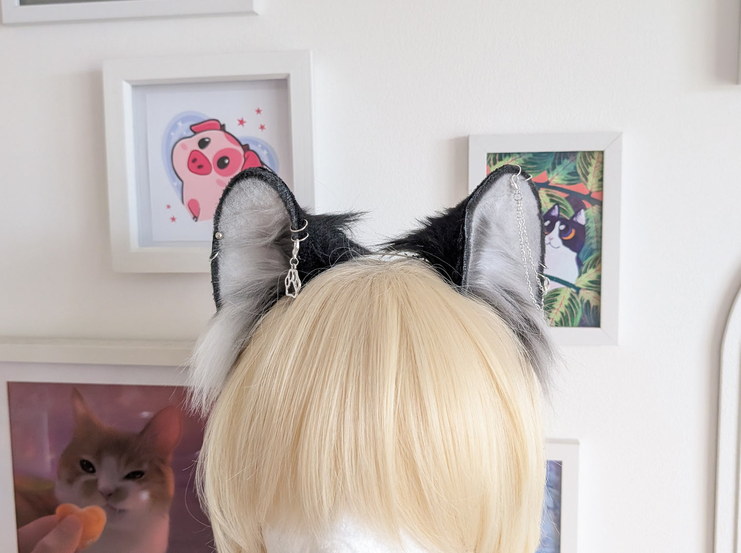 Large Grey and Black Wolf Ears