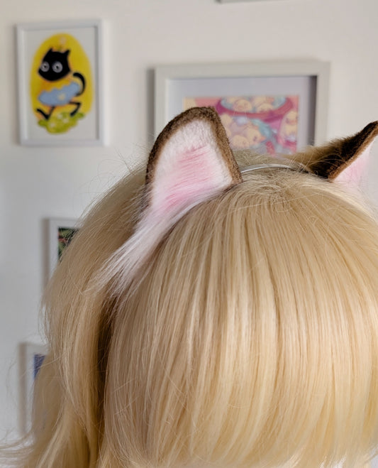 White and Brown Mini Kitten Ears