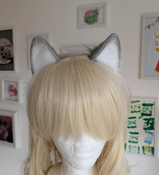 Grey and White Wolf Puppy Ears