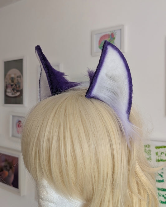 Purple and White Tall Cat Ears