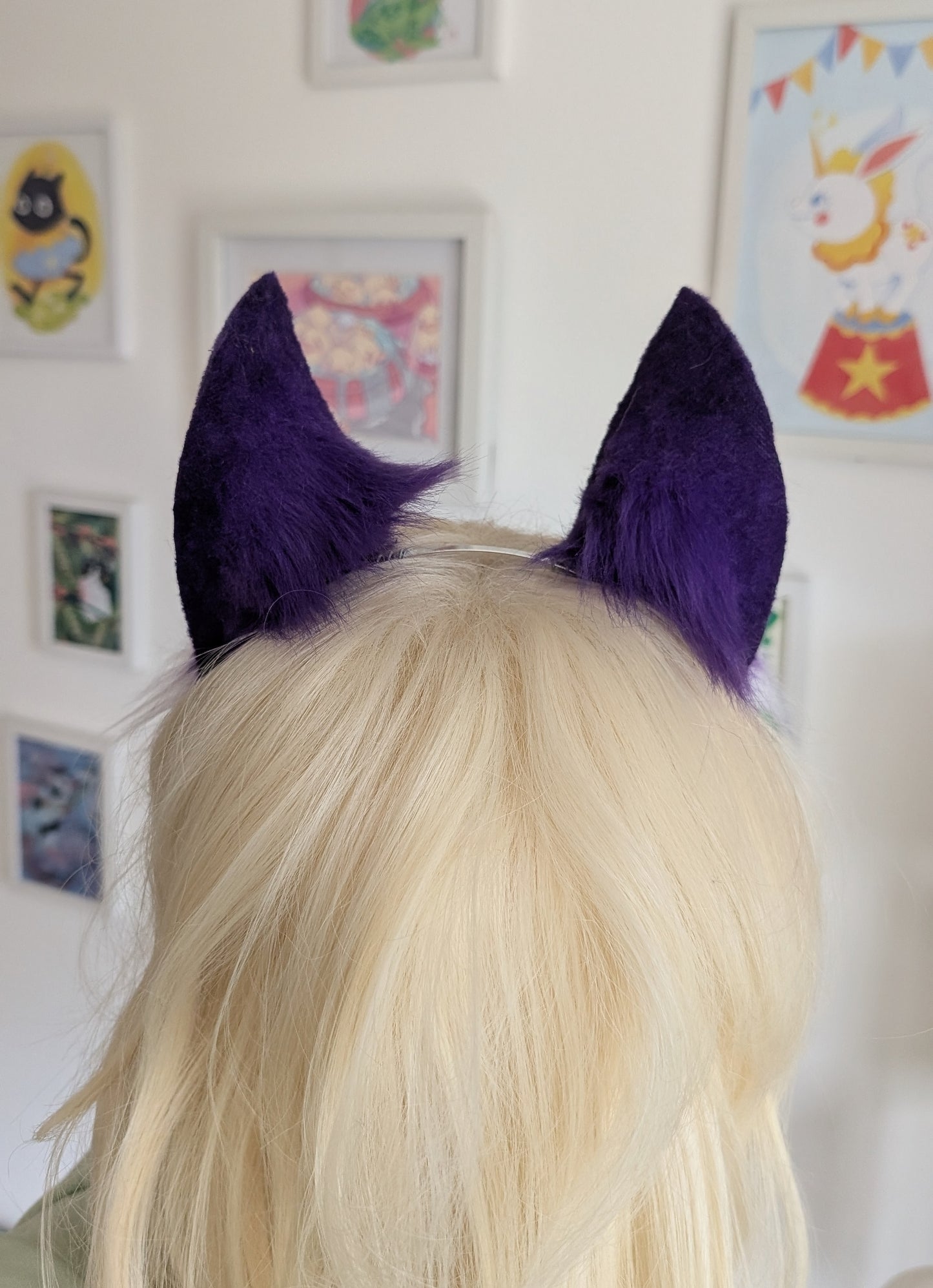 Purple and White Tall Cat Ears